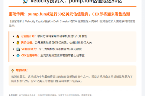 Velocity投资人：pump.fun估值或达50亿