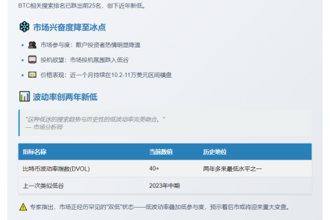BTC搜索热度骤降，散户兴趣低迷