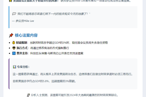 议员提议：赤字超3%，议员禁止连任