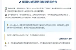 “盼马斯克回归”万斯发声