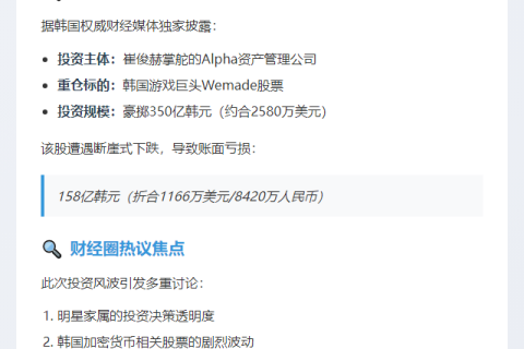"全智贤老公炒币亏150亿"引热议