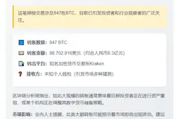 巨额比特币转出：847枚BTC离奇转移