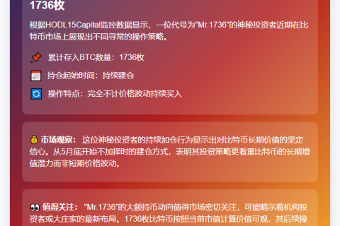 神秘用户存入1736枚BTC