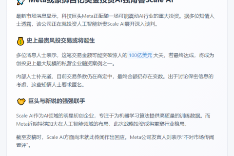 Meta洽谈超百亿AI投资