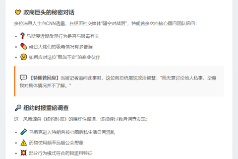 标题：美媒曝特朗普疑马斯克吸毒