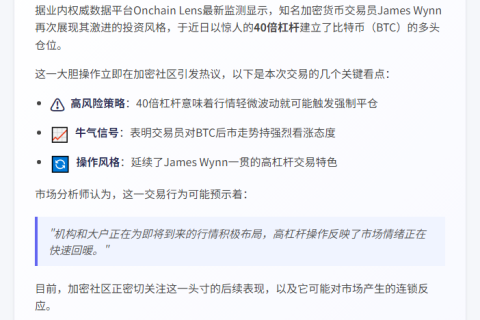 "James Wynn重仓40倍杠杆做多BTC"