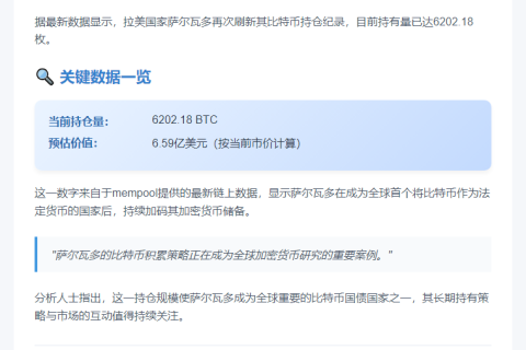 萨尔瓦多持有6202枚比特币