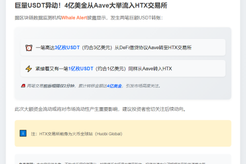 4亿USDT闪电转账 Aave至HTX