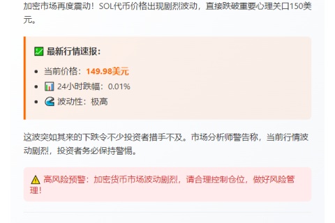 "SOL跌穿150美元"