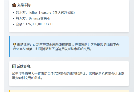 4.75亿USDT转入币安