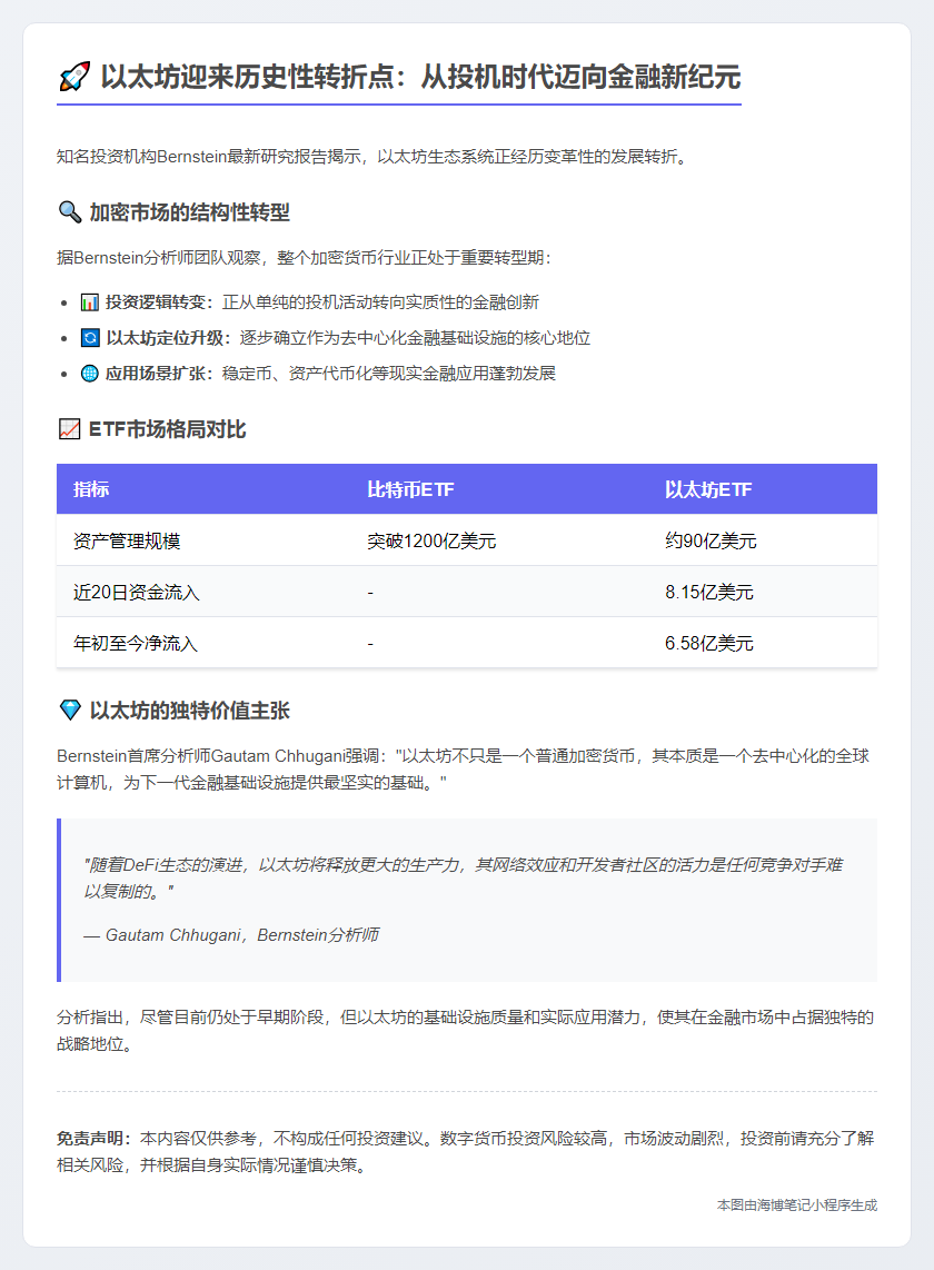 "Bernstein：以太坊转向金融创新关键期"