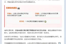 巨鲸做空BTC，持仓1.08亿美元