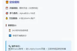 Binance 61枚SERAPH空投，198积分可领