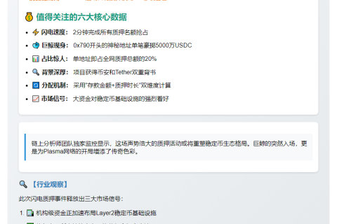 巨鲸质押5000万USDC 占20%份额
