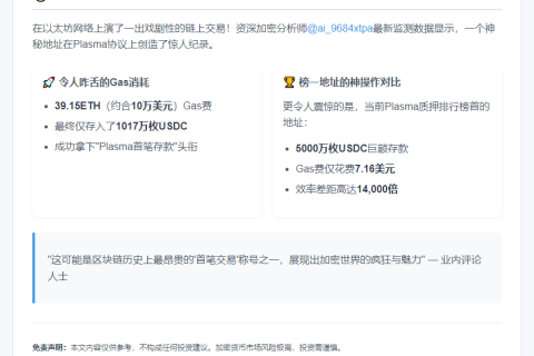 "质押1017万USDC耗10万GAS费"