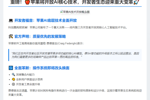 苹果开放AI底层技术给开发者