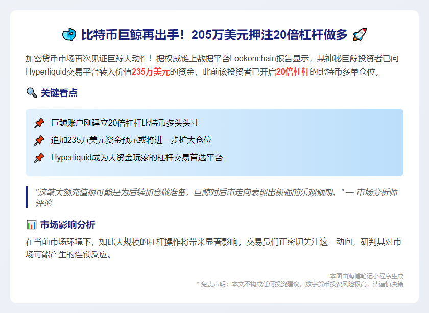 巨鲸豪掷235万美元做多比特币！