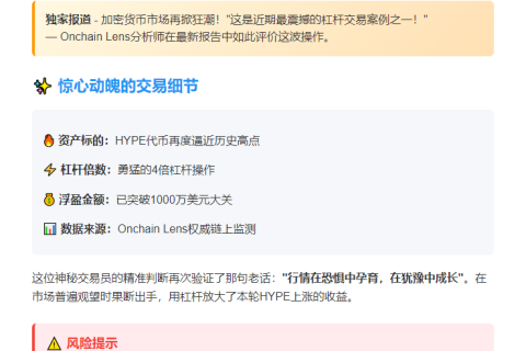 「交易员4倍杠杆做多HYPE赚千万美元」