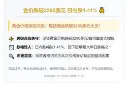 金价跌破3290美元 日内跌1.41%