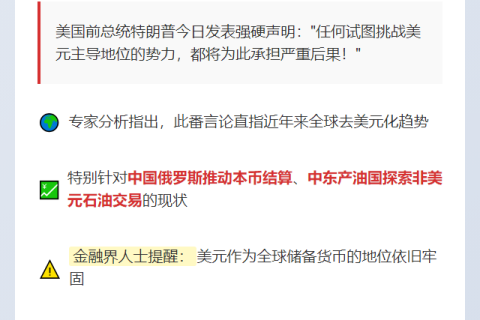 特朗普：挑战美元必付代价