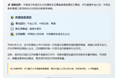 中金中信高盛筹办立讯精密港股发售