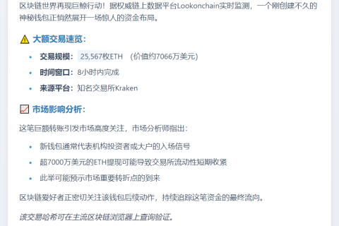 新钱包8小时从Kraken提取2.5万ETH