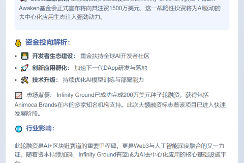 "Awaken基金会注资Infinity Ground 1500万美元"