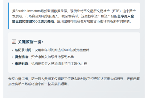 现货比特币ETF净流入破500亿美元