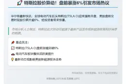 特斯拉盘前大涨6%