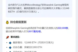 "ETH版微策略"Sharplink再购1.2万枚以太坊