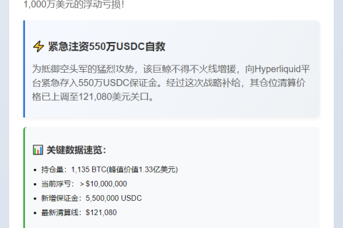 巨鲸做多BTC浮亏超千万美元