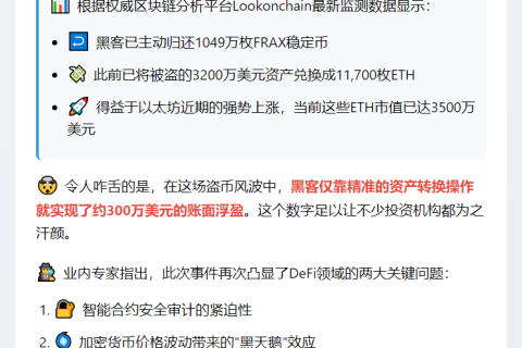 GMX黑客ETH套现浮盈300万美元