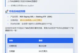 "SOL 质押 ETF 上市首 20 分钟交易额达 800 万美元"