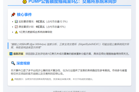 PUMP公售额度缩减至5亿：交易所系统未同步