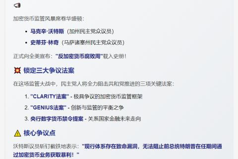 民主党建新组织反对加密货币法案