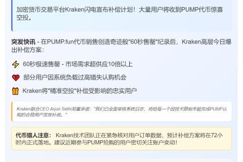 Kraken将空投PUMP补偿订单失败用户