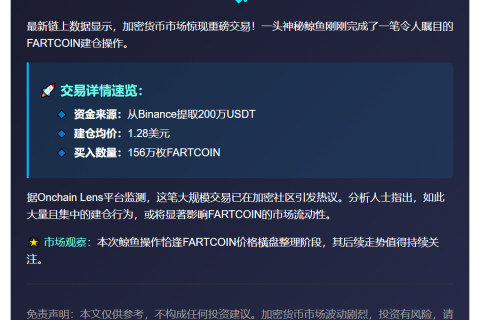 鲸鱼斥资200万美元抄底156万枚FARTCOIN