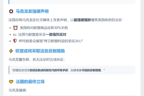 马克龙反对美国对欧盟征30%关税