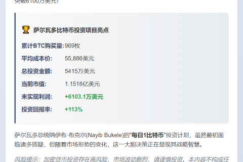 萨尔瓦多比特币盈利6100万美元