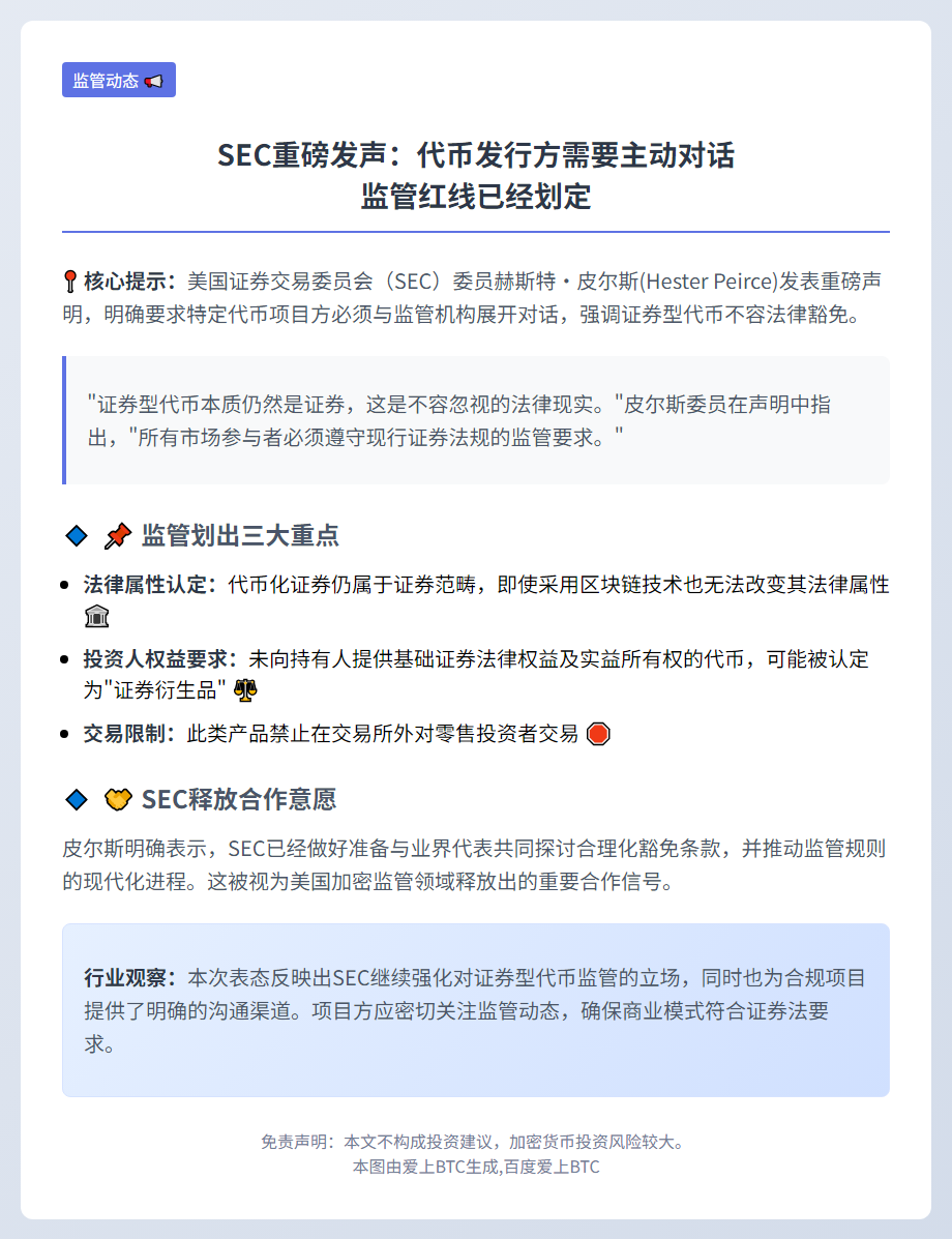 SEC专员呼吁代币发行方主动沟通