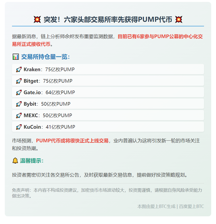 "六家CEX获PUMP代币"