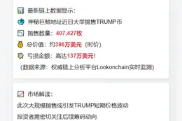 巨鲸抛售40.7万枚TRUMP套现396万美元