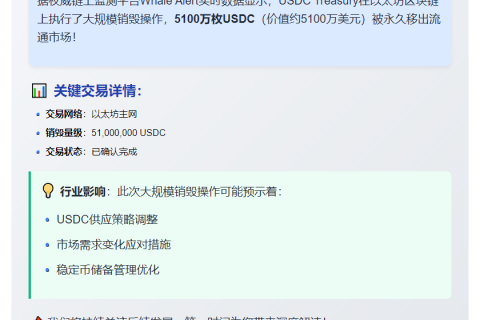 USDC Treasury销毁5100万枚