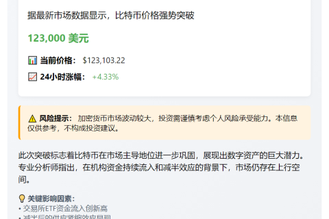 比特币突破12.3万美元