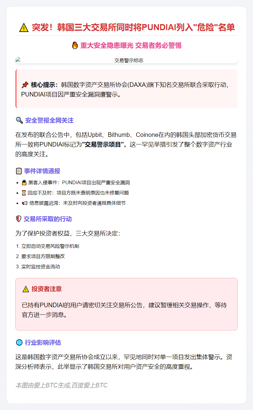韩国交易所将PUNDIAI列入警示股