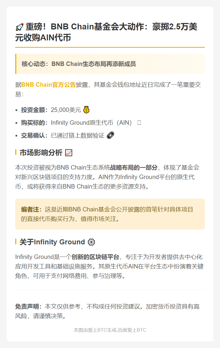 **BNB Chain基金购2.5万$AIN**