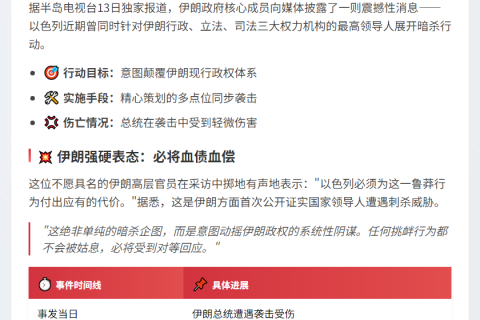 伊朗警告以色列：暗杀总统将遭报复