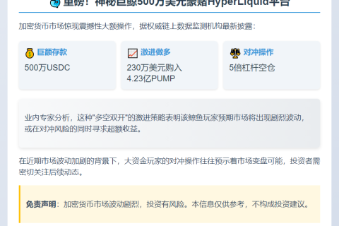 鲸鱼豪掷500万押注HyperLiquid，双向操作PUMP