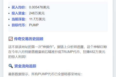 WIF巨鲸248万买PUMP，1小时浮盈11.7万
