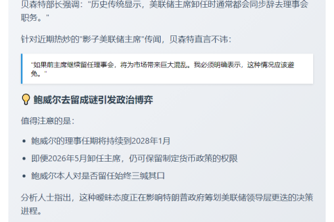 "鲍威尔2026年应辞去美联储主席及理事职务"